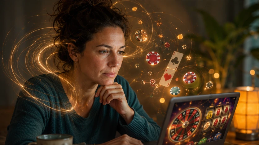 Speler met geconcentreerde blik tijdens online casino sessie dankzij Touch of Matrix focustechnieken