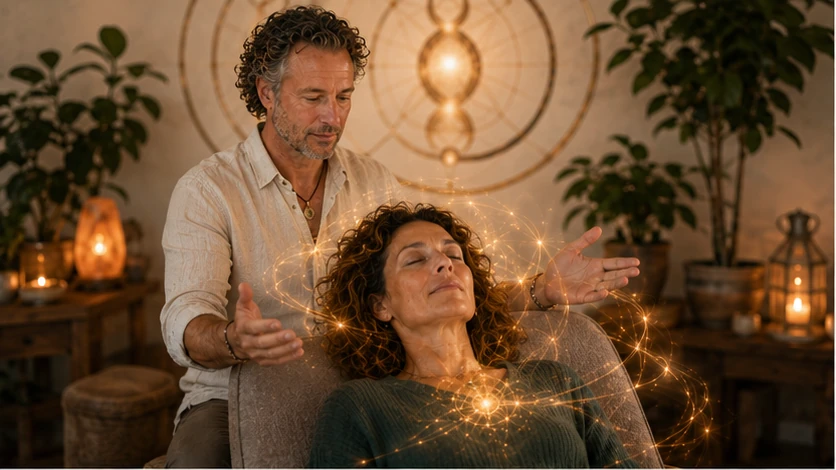 Touch of Matrix therapeut begeleidt een cliënt tijdens een energetische sessie