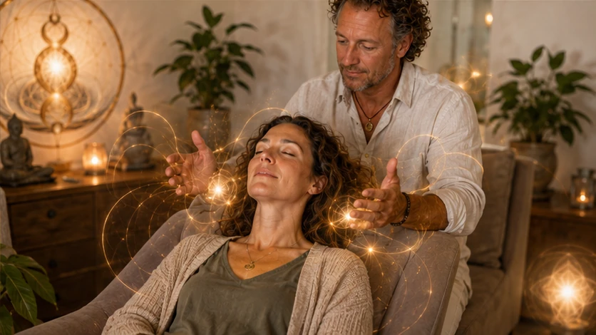 Touch of Matrix therapeut begeleidt cliënt bij het loslaten van spelstress via energetische therapie